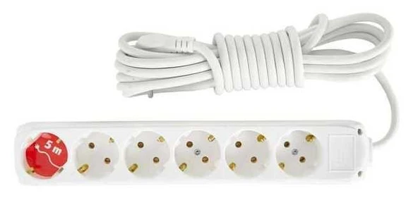6 Lı 5 Metre Kablolu Topraklı Priz ürün görseli 1