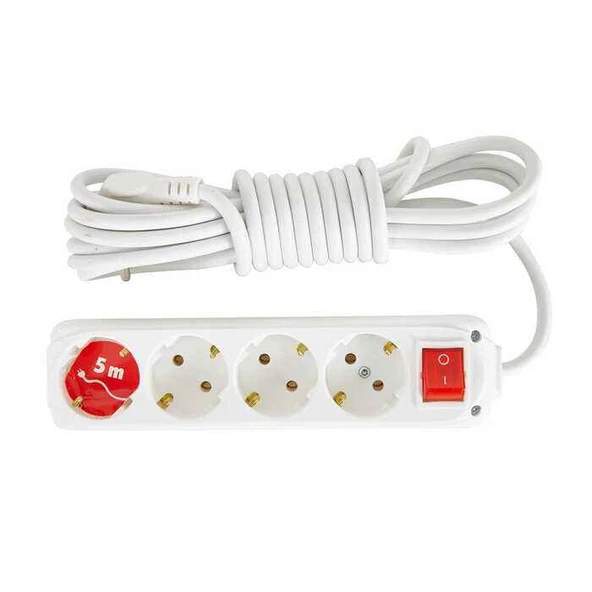 4 Lü 5 Metre Kablolu Anahtarlı Topraklı Priz ürün görseli 1
