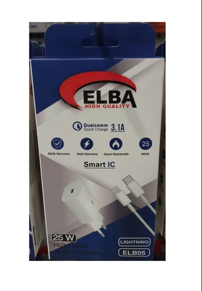 Elb05-Pd-25Wios Beyaz 25W Usb-C Ev Şarj Kafa+1 Metre Type-C To Lightnıng Kablo Pd3.0-Qc4.0 Hızlı Şarj ürün görseli 1