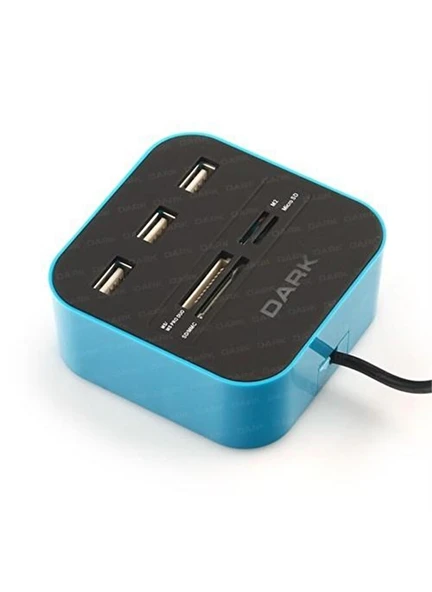Ucr202 Usb Microsd-Sd-Mmc-M2-Ms Pro Duo Kart Okuyuculu Usb Çoklayıcı Mavi ürün görseli 1