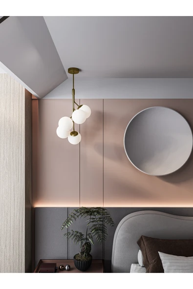 avizade LUNO Modern Eskitme Metal Gövdeli 5'li Beyaz Cam Küre Avize | Aydınlatma Avize Modeli ürün görseli 1