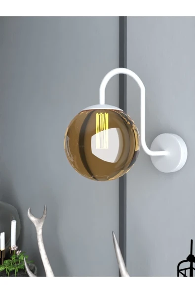 avizade NOA Beyaz Metal Bal Cam Modern Tasarımlı Kıvrak Aplik ürün görseli 1