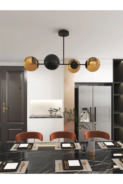 avizade Milora 4'lü Glop Bal Rengi Cam Detaylı Modern Lüks Avize ürün görseli 1