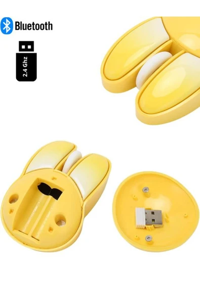 Sevimli Tavşan Kablosuz Sarı Bluetooth Mouse - Resim 4