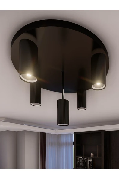 avizade Miren Siyah Sabit Başlıklı 5'li Spot Led Tavan Avizesi - Modern Metal Tasarım ürün görseli 1
