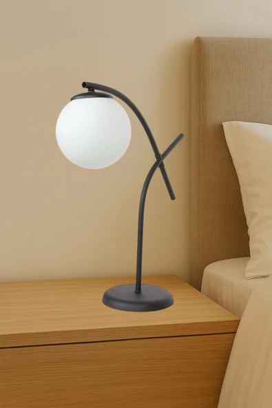 avizade GLOW Siyah Metal Tekli Beyaz Cam Küre Masa Lambası | Modern Dekoratif Aydınlatma ürün görseli 1