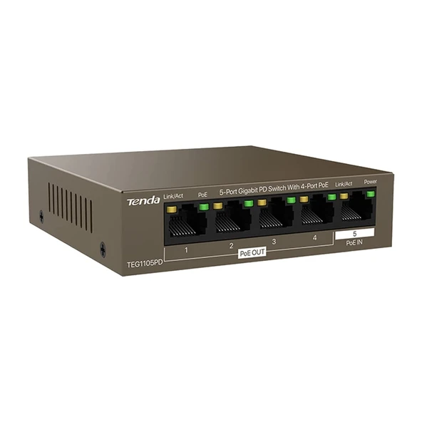 Teg1105Pd 5 Port 4 Port Poe+ 1 Port Poe+ İn 10-100-1000 Switch Hub Çelik Kasa Rack Mount ürün görseli 1
