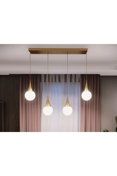 avizade Opya Eskitme Metal Çerçeveli Beyaz Camlı 4’lü Modern Sıralı Sarkıt Avize ürün görseli 1