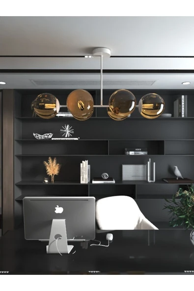 avizade Vella 6'lü Glop Bal Rengi Cam Detaylı Modern Lüks Avize ürün görseli 1