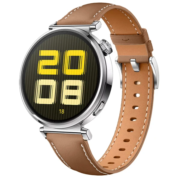 Huawei Watch GT5 41mm İle Uyumlu Gümüş Metal Tokalı Deri Zarif Şık Kordon  Kahverengi ürün görseli 1