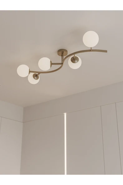 avizade Noria Eskitme Metal Gövdeli 5’li Beyaz Cam Küre Avize | Modern Kavisli Tavan Aydınlatma Avize Modeli ürün görseli 1