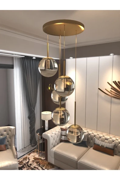 avizade Vega Sarkıt Top Avize Füme Rengi 5’li Glop Camlı, Eskitme Dayanıklı Kasa Modern Şık Tasarım Avize ürün görseli 1