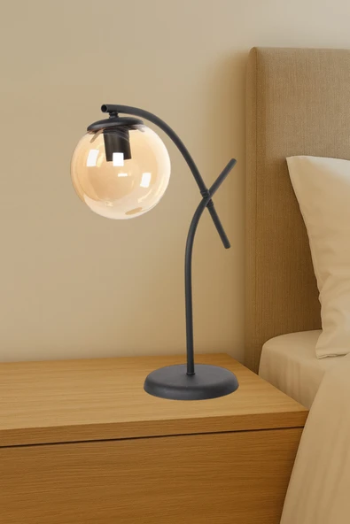 avizade GLOW Siyah Metal Tekli Bal Rengi Cam Küre Masa Lambası | Modern Dekoratif Aydınlatma ürün görseli 1