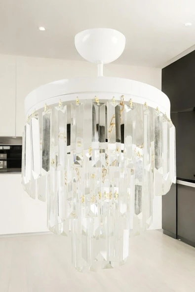 avizade Lüks Beyaz Kristal Taşlı Modern Plafonyer Avize. Salon/Mutfak/Antre/Oturma Odası/Mağaza/ShowRoom ürün görseli 1