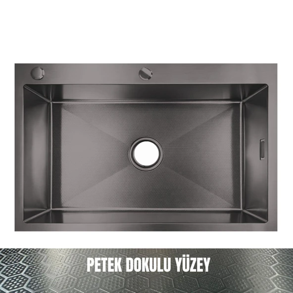 GL General SAGAX 50x60 Antrasit Petek Dokulu Çift Delikli Mutfak Eviyesi 304 Paslanmaz Çelik 1mm ürün görseli 1