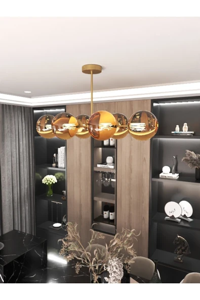 avizade Vella 6'lü Glop Bal Rengi Cam Detaylı Modern Lüks Avize ürün görseli 1