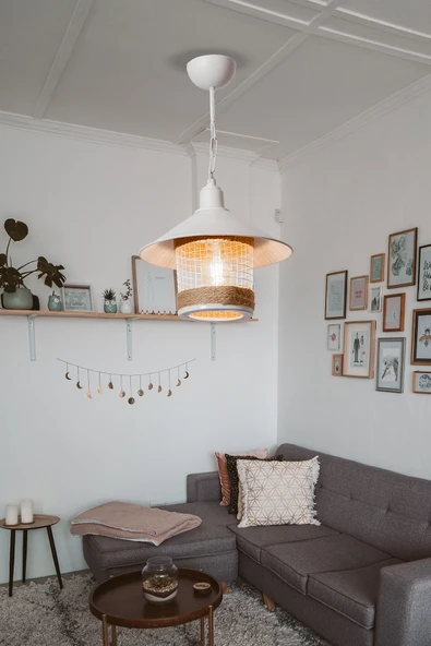 avizade Şapkalı Modern Halatlı Beyaz Tekli Sarkıt-salon-mutfak-balkon-çocuk Odası-oturma Odası-giriş-antre ürün görseli 1