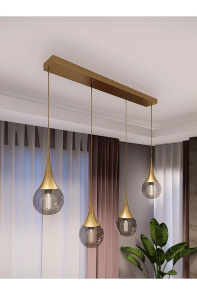 avizade Opya Modern Sıralı Avize - Eskitme Metal & Füme Cam Tasarımı ürün görseli 1
