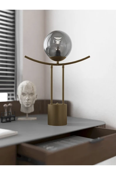 avizade Lal Kablolu Modern Eskitme Gövdeli Füme Cam Küre Masa Lambası - Şık Ve Minimalist Tasarım ürün görseli 1