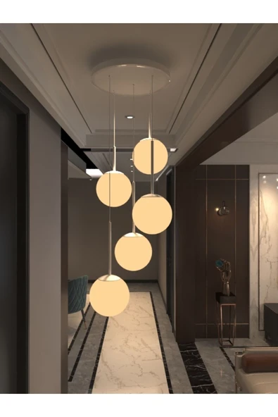 avizade Vega Sarkıt Top Avize Beyaz 5’li Glop Camlı, Beyaz Dayanıklı Kasa Modern Şık Tasarım Lamba/avize ürün görseli 1