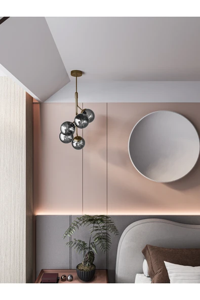 avizade LUNO Modern Eskitme Metal Gövdeli 5'li Füme Cam Küre Avize | Aydınlatma Avize Modeli ürün görseli 1