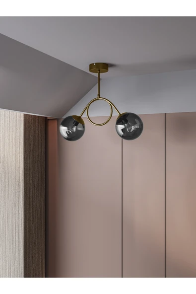 avizade ARVEN Modern Eskitme Metal 2'li Füme Cam Küre Avize | Yay Formlu Aydınlatma Avize Modeli ürün görseli 1