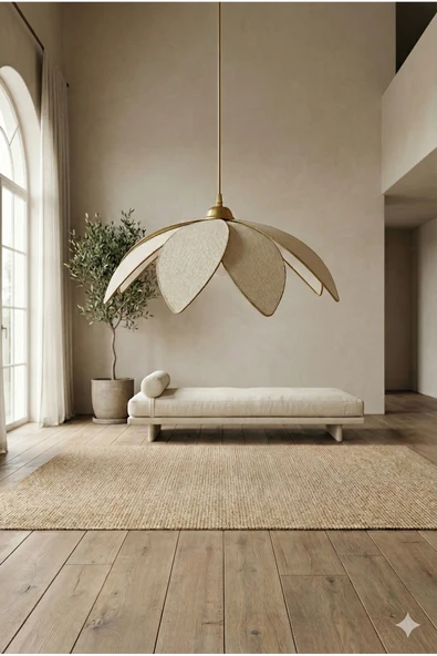 avizade Lotus Çiçeği Tasarımlı Modern Avize - Eskitme Çerçeveli Kumaş Kaplama - E27 Duy Uyumlu ürün görseli 1