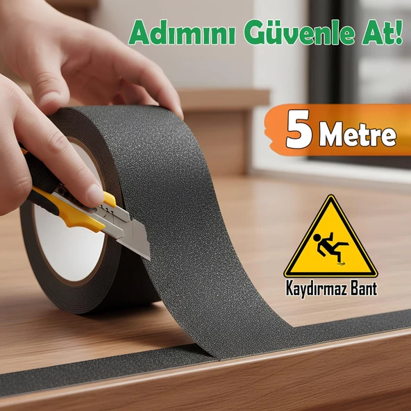Merdiven Zemin Kaydırmaz Bant Yapışkanlı 5 CM X 5 METRE Kaymaz Band Siyah ürün görseli 1