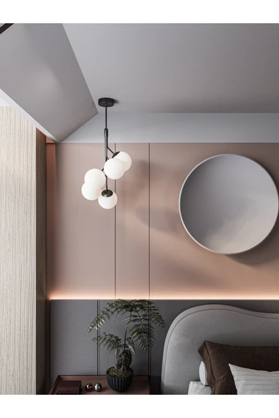avizade LUNO Modern Siyah Metal Gövdeli 5'li Beyaz Cam Küre Avize | Aydınlatma Avize Modeli ürün görseli 1