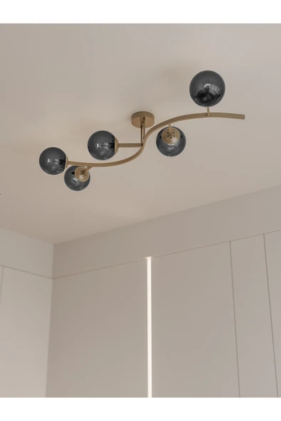 avizade NORİA Modern Eskitme Metal Gövdeli 5’li Füme Cam Küre Avize | Tavan Aydınlatma Avize Modeli ürün görseli 1