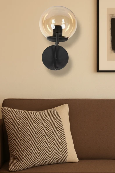 avizade MERLA Siyah Metal Tekli Bal Cam Pilli Aplik-Minimalist Duvar Lambası-Modern Duvar Aydınlatma ürün görseli 1