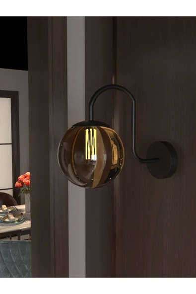 avizade NOA Pilli Siyah Metal Bal Cam Modern Tasarımlı Kıvrak Duvar Aplik ürün görseli 1