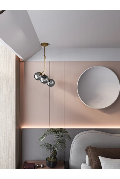 avizade LUNO Amber Antique – Eskitme Gövdeli Füme Camlı 3’lü Sarkıt Avize (60 cm) ürün görseli 1