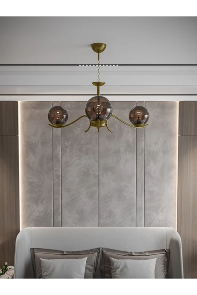 avizade Merla 3'lü Eskitme Bal Camlı Avize | Modern Salon Sarkıt Aydınlatma | Retro Işık Tasarımı ürün görseli 1