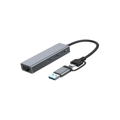 Uet01 10-100-1000 Usb - Type C 3 Port Usb 3.0 Çoklayıcı Gigabit Ethernet Çevirici ürün görseli 1