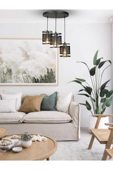 avizade 3 Lü Tepsi Siyah Modern Gold Sarkıt Avize-salon Avizesi-genç Odası-mutfak-giriş-endüstriel ürün görseli 1