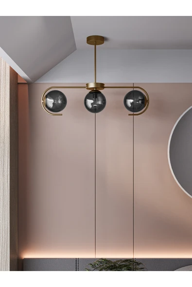 avizade Ayza Modern Eskitme Metal Gövdeli 3’lü Füme Cam Küre Avize | Aydınlatma Avize Modeli ürün görseli 1