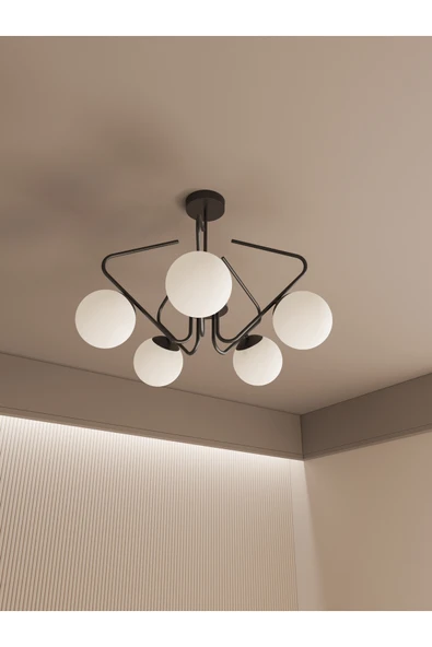 avizade Lunor Cam Küre Başlıklı Modern 5'li Avize – Salon Ve Oturma Odası Için ürün görseli 1
