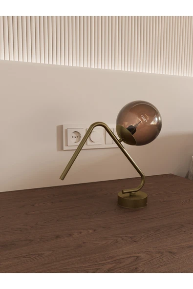 avizade VİNA Modern Eskitme Gövdeli Bal Cam Küre Masa Lambası - Şık ve Minimalist Tasarım ürün görseli 1