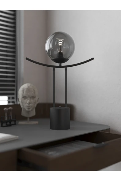avizade Lal Modern Siyah Gövdeli Füme Cam Küre Masa Lambası - Şık Ve Minimalist Tasarım ürün görseli 1
