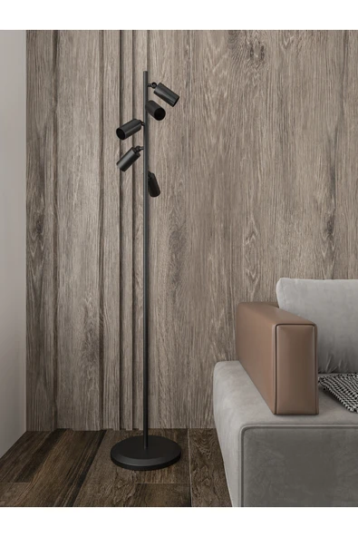 avizade SOLVİA 5'li Spot Lambader - Siyah Metal Gövdeli Modern Yer Lambası| Minimalist Metal Gövde ürün görseli 1