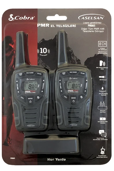 Aselsan Pm-865 Pmr El Telsizi 2 Li Paket 8 Kanal + 121 Alt Kanal 8 Km Menzilli ürün görseli 1