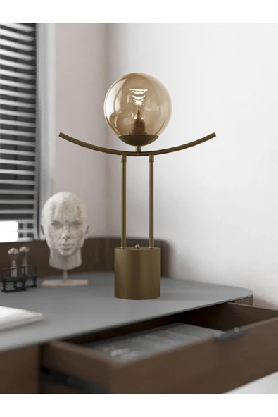 avizade Lal Kablolu Modern Eskitme Gövdeli Bal Cam Küre Masa Lambası - Şık Ve Minimalist Tasarım ürün görseli 1