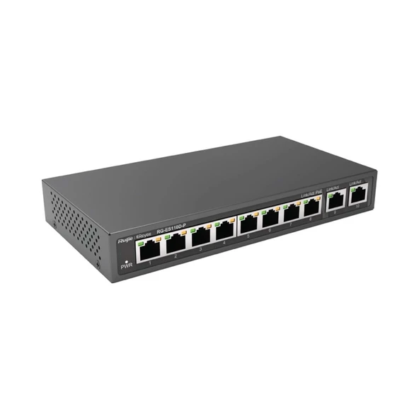 Rg-Es110D-P 8 Port Poe+ 10-100 Mbps 2 Port 10-100-1000 Mbps Uplink Switch Hub Çelik Kasa ürün görseli 1