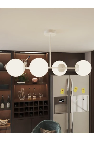 avizade Milora 4'lü Glop Beyaz Cam Detaylı Modern Lüks Avize ürün görseli 1