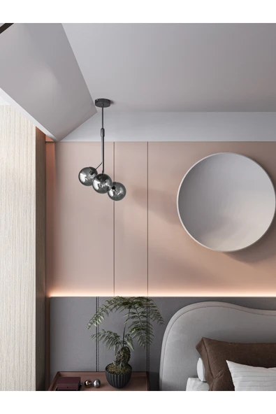 avizade LUNO – Siyah Kasa Füme Cam Küreli Modern 3’lü Sarkıt Avize | 60 cm ürün görseli 1