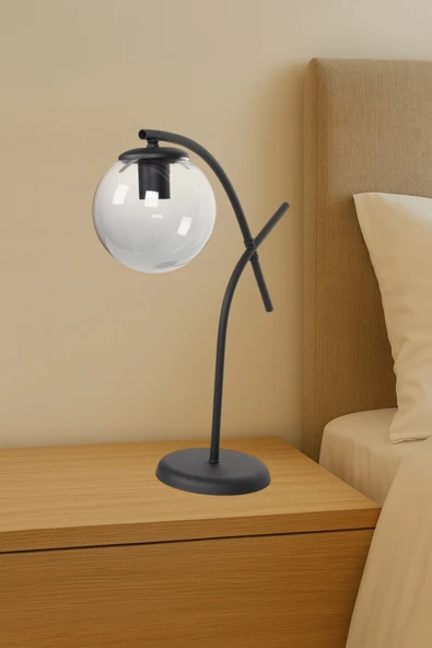 avizade GLOW Siyah Metal Tekli Füme Cam Küre Masa Lambası | Modern Dekoratif Aydınlatma ürün görseli 1