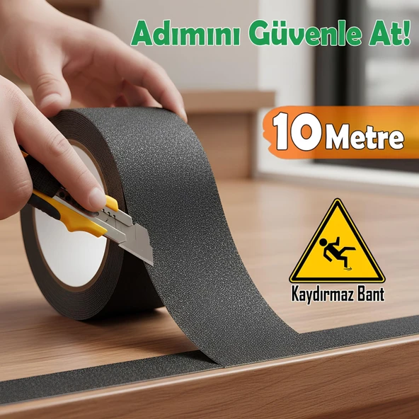 Merdiven Zemin Kaydırmaz Bant Yapışkanlı 5 CM X 10 METRE Kaymaz Band Siyah ürün görseli 1