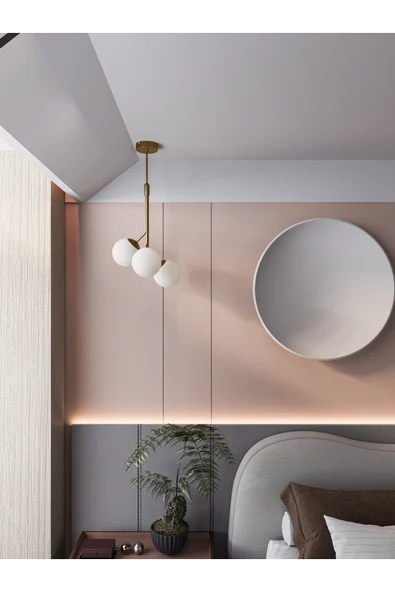 avizade LUNO White Antique – Eskitme Gövdeli Beyaz Camlı 3’lü Sarkıt Avize (60 cm) ürün görseli 1