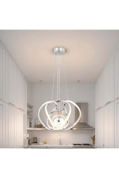 avizade Krom Kaplamalı LED Avize - Merkezde Top, Etrafında Alüminyum Profil ürün görseli 1